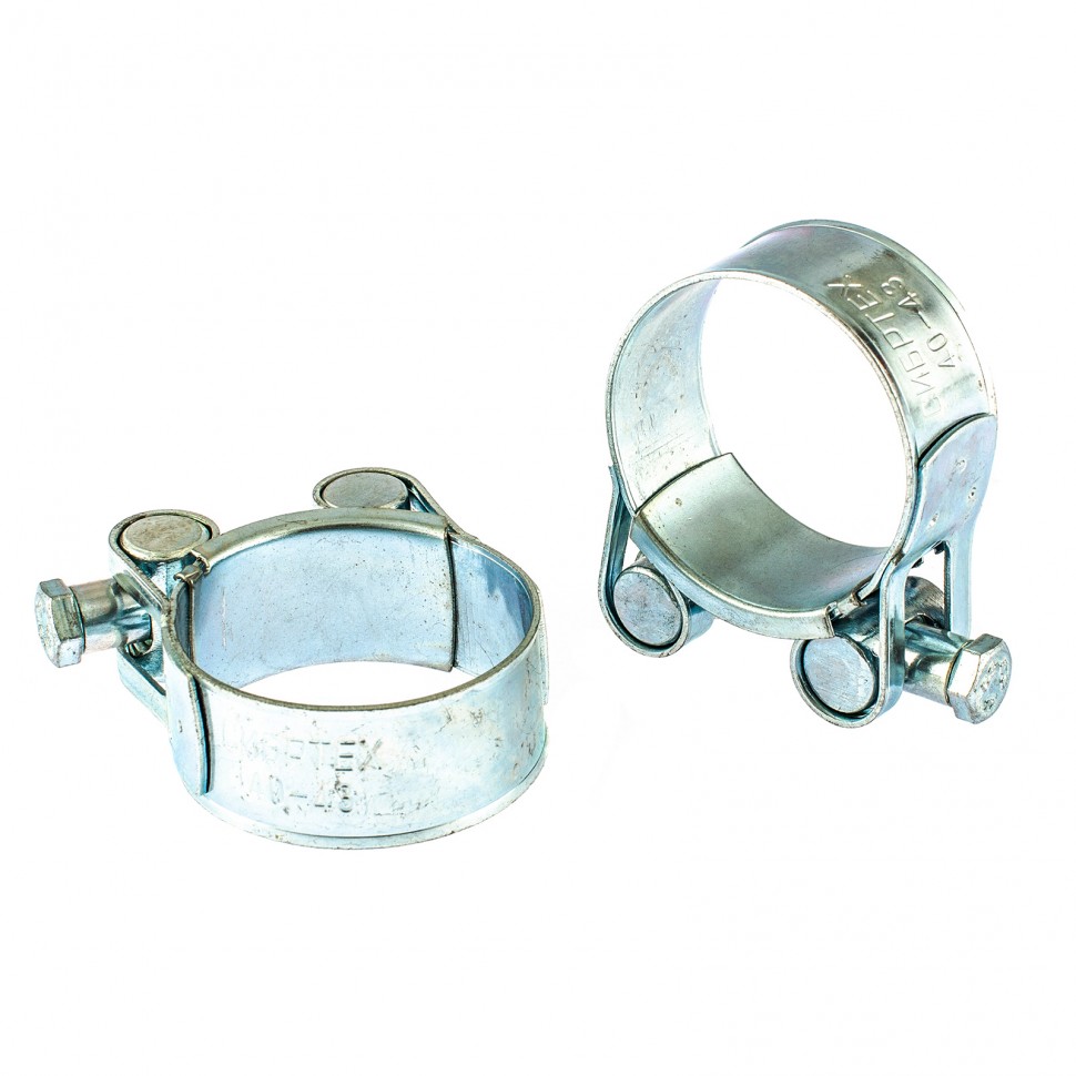 Хомуты мет., силовые 40-43 мм, ширина 20 мм, шарнирный, W1, 2 шт Сибртех