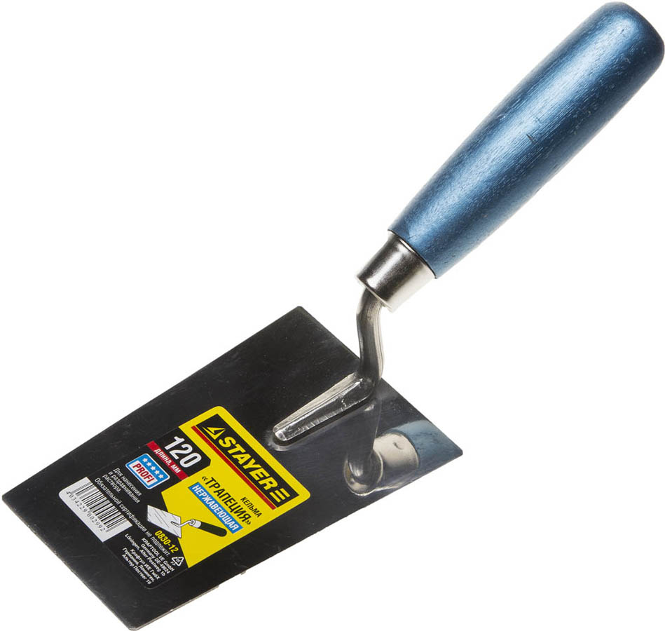 Кельма «Трапеция»STAYER 120 мм, нержавеющее полотно, деревянная рукоятка, 0830-12