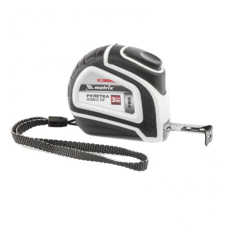 Рулетка Autostop, 3 м х 16 мм, двухкомпонентный корпус, авт. фикс., Pro Matrix