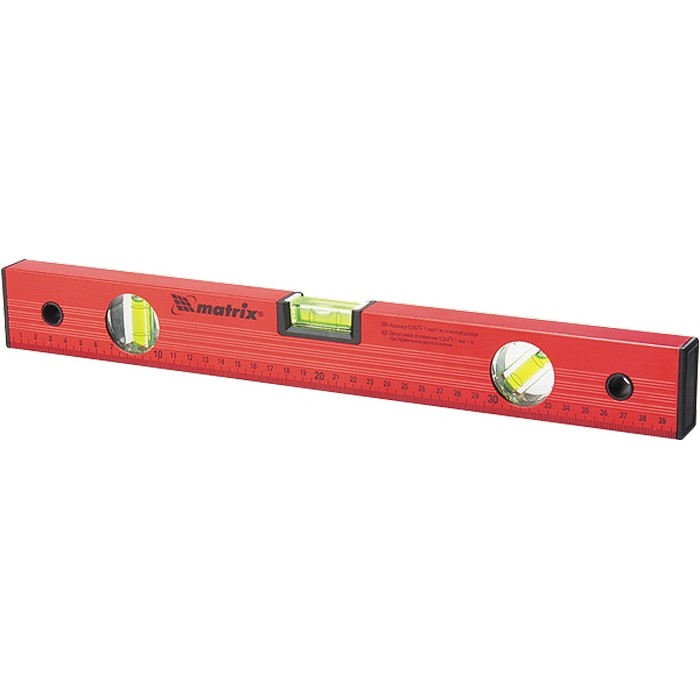 Фото Уровень алюминиевый, 2000 мм, 3 глазка, красный, линейка Matrix