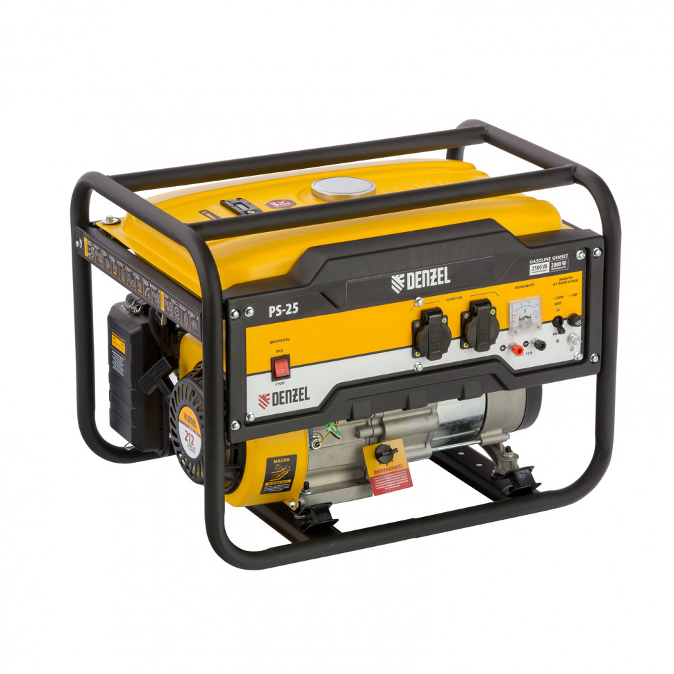 Фото Генератор бензиновый PS 25, 2.5 кВт, 230 В, 15 л, ручной стартер Denzel