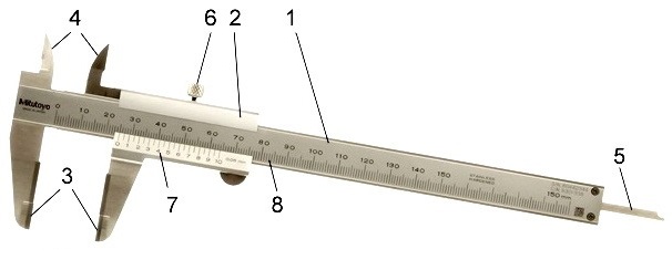 Составные части нониусного штангенциркуля