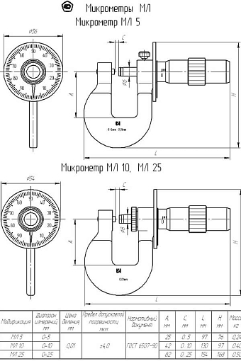 Фото 0 товара Микрометр листовой МЛ-5 0-5 0,01