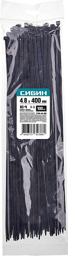 Фото 1 товара Хомуты нейлоновые черные СИБИН 400х4.8 мм, 100 шт, 3788-48-400