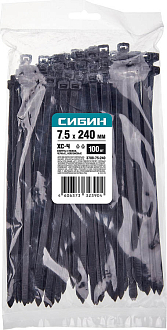 Хомуты нейлоновые черные СИБИН 240х7.5 мм, 100 шт, 3788-75-240 - фото 2