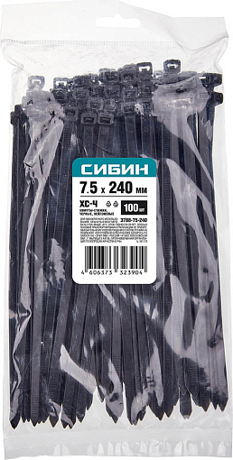 Фото 1 товара Хомуты нейлоновые черные СИБИН 240х7.5 мм, 100 шт, 3788-75-240