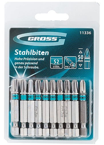 Фото 0 товара Набор бит РН3 х 50, сталь S2, 10 шт. Gross