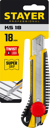 Фото 4 товара Нож KS-18 STAYER 18 мм, сегментированное лезвие, винтовой фиксатор, 09161_z01