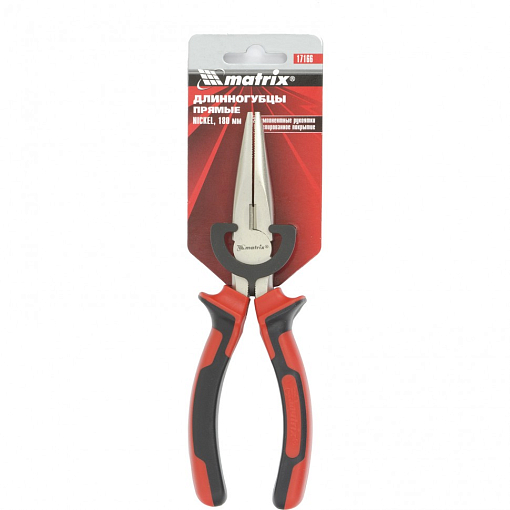 Фото 3 товара Длинногубцы прямые Nickel, 180 мм, никелированные, двухкомпонентные рукоятки Matrix