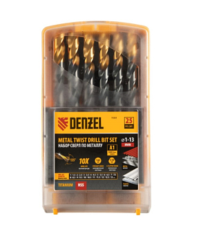 Набор сверл по металлу 1-13 мм, HSS-Tin, Golden Tip, 25 шт Denzel - фото 3