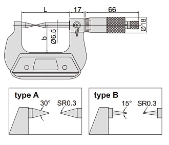 Микрометр с точечным контактом, 0-25мм, 0.01мм остроконечные 15° изм пов-ти, INSIZE - фото 2