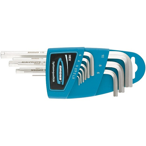 Фото 0 товара Набор ключей имбусовых HEX, 1,5-10 мм, S2, 9 шт, экстра-длинные с шаром, сатинир. Gross