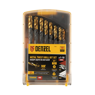 Набор сверл по металлу 1-10 мм, HSS-Tin, Golden Tip, 19 шт Denzel - фото 3