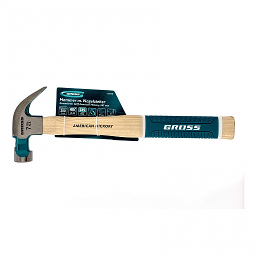 Фото 4 товара Молоток-гвоздодер, 200 г, угол 45, магнит, обрезин. рукоятка American hickory GROSS