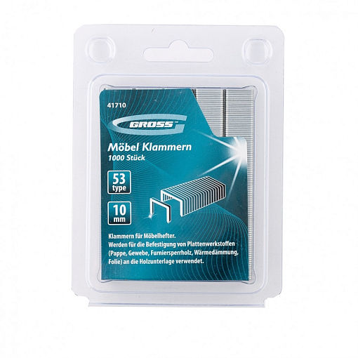 Фото 1 товара Скобы, 10 мм, для мебельного степлера, усиленные, тип 53, 1000 шт Gross