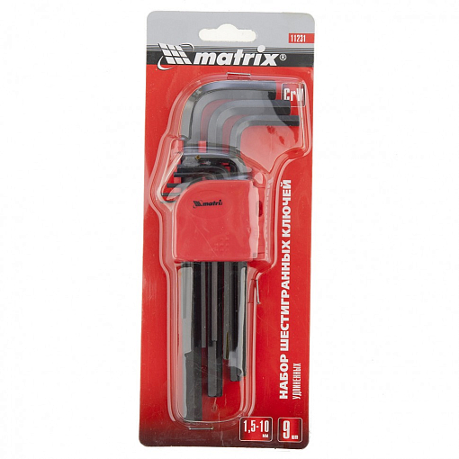 Фото 2 товара Набор ключей имбусовых HEX, 1,5-10 мм, CrV, 9 шт, удлиненные Matrix