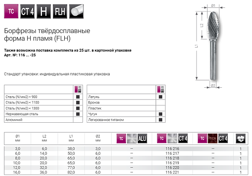 Фото 1 товара Борфреза пламевидная тип H FLH 16,0х36 RUKO арт.116221