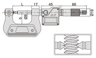 Микрометр МВМ-25 резьбовой цифровой 0-25мм/0-1", 0.001мм/0.00005", INSIZE - фото 2