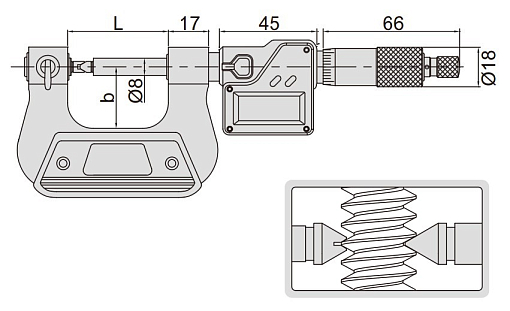 Фото 1 товара Микрометр МВМ-25 резьбовой цифровой 0-25мм/0-1", 0.001мм/0.00005", INSIZE