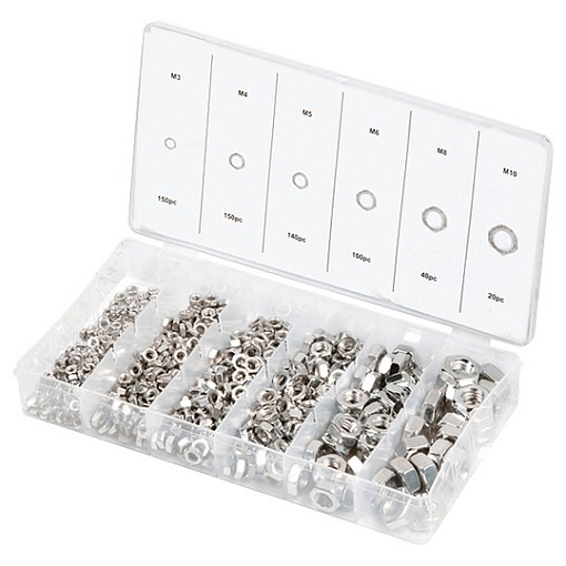 Фото 0 товара Набор гаек М3, М4, М5, М6, М8, М10, 600 пред. Сибртех