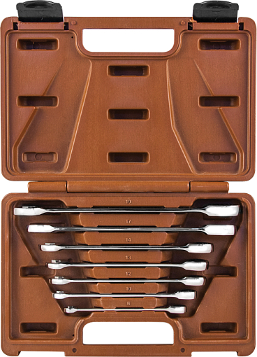 Фото 0 товара Набор ключей гаечных комбинированных трещоточных SNAP GEAR, 8-19 мм, 7 предметов, Ombra