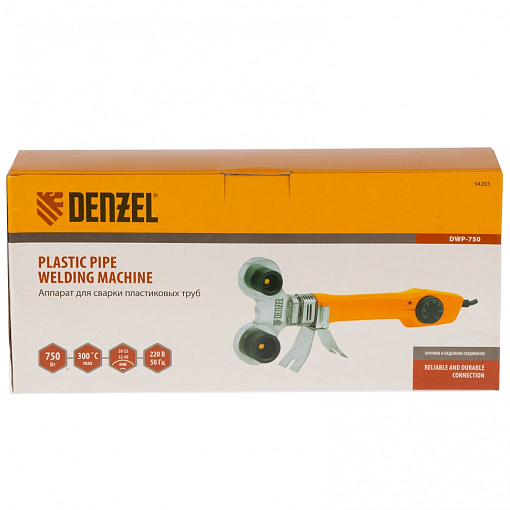 Фото 6 товара Аппарат для сварки пласт. труб DWP-750, 750 Вт, 0-300 град, 4 насадки, 20-40 мм Denzel
