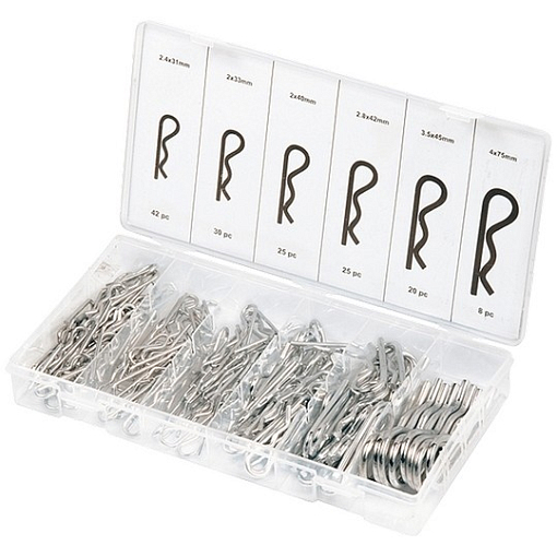 Фото 0 товара Набор шплинтов, S головки, с фиксацией, 150 пред. Сибртех