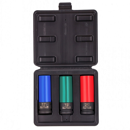 Фото 0 товара Набор головок ударных 6-гранных удл. для колес. дисков 17, 19, 21 мм, 1/2", 3 пред. Stels