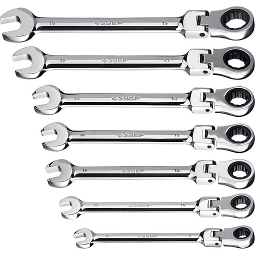 Фото 0 товара Наборы трещоточных комбинированных ключей шарнирных ЗУБР 27101-H7 серия «ПРОФЕССИОНАЛ»