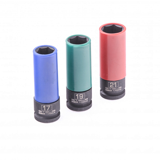 Фото 2 товара Набор головок ударных 6-гранных удл. для колес. дисков 17, 19, 21 мм, 1/2", 3 пред. Stels