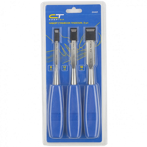 Фото 1 товара Набор стамесок плоских, 3 шт, 8-12-18 мм Сибртех