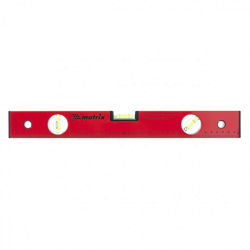 Фото 0 товара Уровень алюминиевый, 400 мм, 3 глазка, красный, линейка Matrix