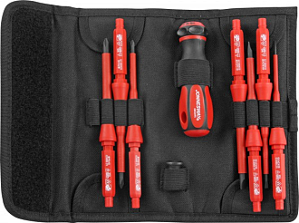 Отвертка диэлектрическая со сменными стержнями в наборе, 9 предметов, Jonnesway - фото 2