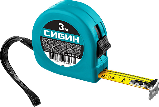 Фото 0 товара Рулетка СИБИН 3 м х 16 мм, пластиковый корпус, 34020-03-16_z01