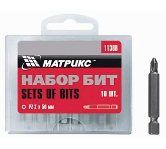 Набор бит PH1 х 50 мм, сталь 45Х, 10 шт, пластиковый бокс Matrix - фото 2