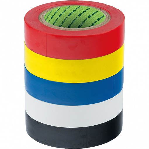 Фото 0 товара Набор изолент ПВХ цветных 15 мм х 10 м, 5шт/уп, 130 мкм Сибртех