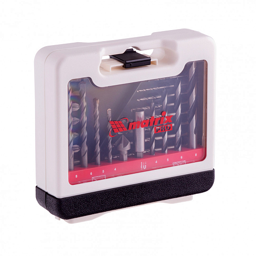 Фото 4 товара Набор сверл комб., мет. 1-6 мм, бет. 4-8 мм, де. 4-8 мм, биты 10 шт., адаптер, зенковка (31 предмет) Pro Matrix