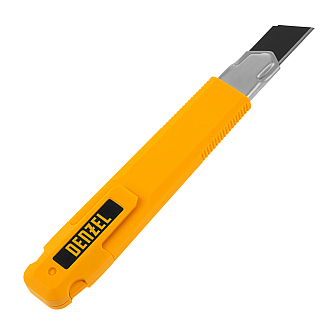 Нож, 18 мм, сменное лезвие, SK4, метал. направляющая, клипса, нажимной фиксатор Denzel - фото 2