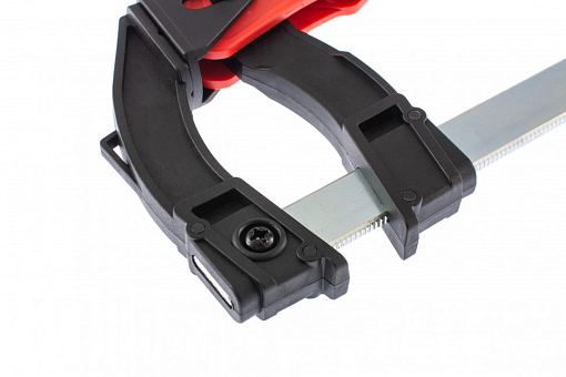 Фото 1 товара Струбцина реечная быстрозажимная, пластиковый корпус рычажно-храповой механизм, 250 х 90 х 340 мм, штанга 5 х 20 мм Matrix