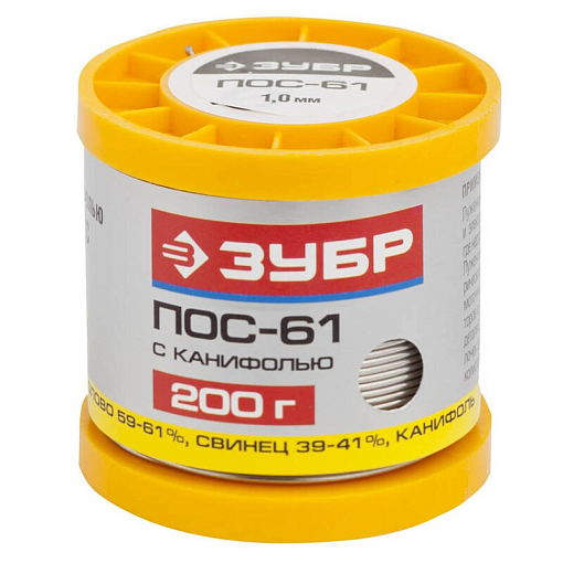 Фото 0 товара Припой, ПОС 61, трубка с канифолью Зубр 55450200-10C