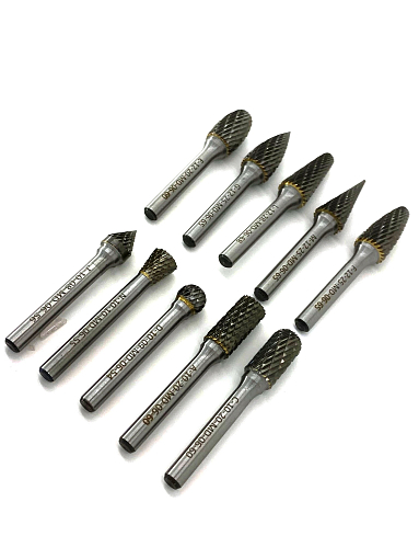 Фото 3 товара Набор борфрез тв. сплав. из 10шт. (A10,C10,D10,E12,F12,G12,J10,L12,M12,N10)х6мм Х-обр. насечка Sekira