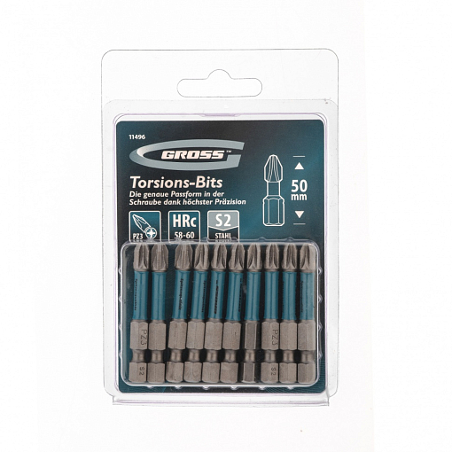 Фото 2 товара Набор бит торсионных PZ3 x 50 мм, для ударных шуруповертов, 10 шт. Gross