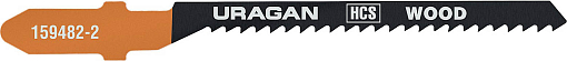 Фото 0 товара Полотно для эл/лобзика по дереву, фанере, пластику, фигурный рез, EU-хвостовик, шаг 2 мм, 75/50 мм, 2 шт, HCS URAGAN