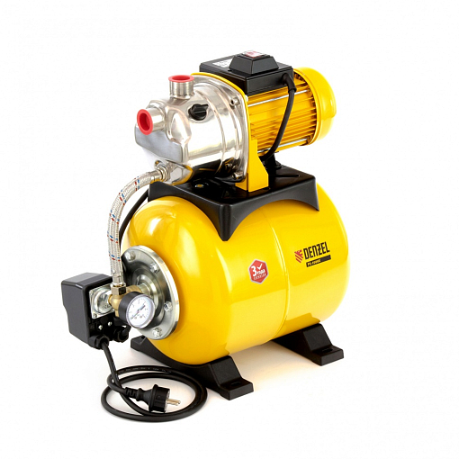 Фото 0 товара Насосная станция PS1000Х, 1000 Вт, 3500 л/ч, ресивер 24 л, подъем 44 м, нержавейка Denzel