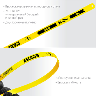 Полотно для ножовки по металлу Duplex STAYER 24/18 TPI, 300 мм, 1589-02_z01 Master - фото 2