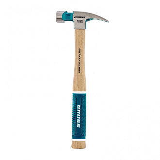 Молоток-гвоздодер, 280 г, угол 75, магнит, обрезин. рукоятка American hickory GROSS - фото 1