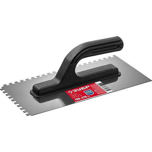 Фото 0 товара Штукатурная гладилка 130х270 мм 6х6 мм зубчатая нержавеющая с пластиковой ручкой Зубр 08042-06