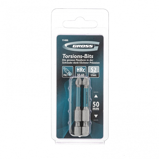 Фото 2 товара Набор бит торсионных PH2 x 50 мм, для ударных шуруповертов, 2 шт. Gross
