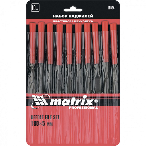 Фото 0 товара Набор надфилей, 180 х 5 мм, 10 шт, пластиковые рукоятки Matrix