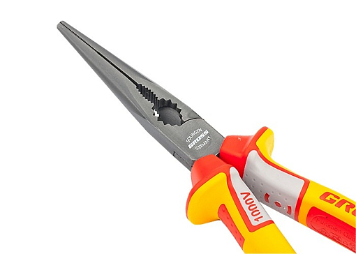 Фото 1 товара Длинногубцы прямые, диэлектрические рукоятки до 1000 В, трехкомп. рукоятки, 205 мм Gross